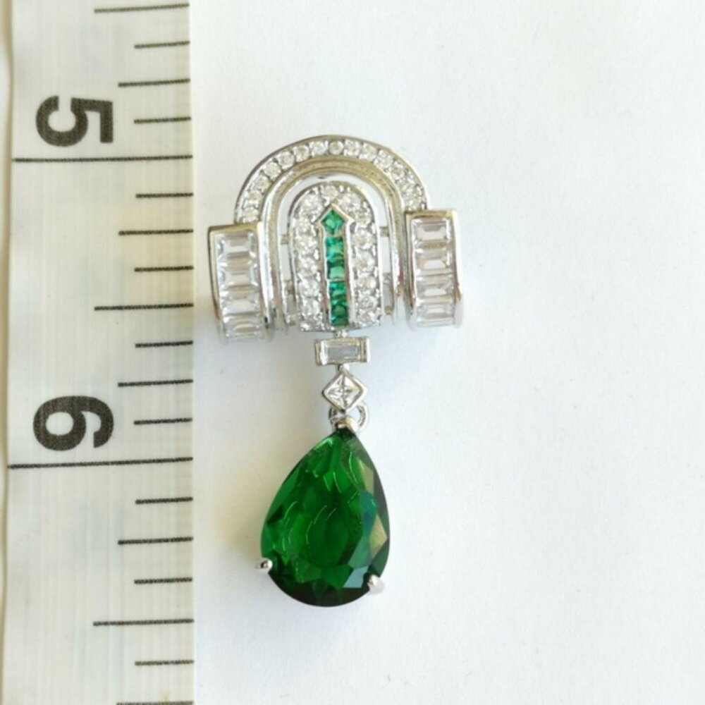 Emerald Cz Art Deco lever  earrings 14k white gold Overlay 🆕 - Picture 6 of 8